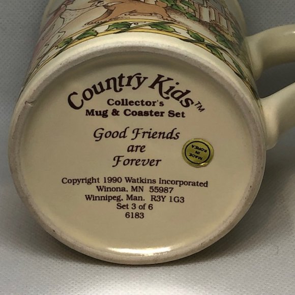 Vtg 1990 Watkins Country Kids Good Friends are Forever Mug and Coaster Set 10oz. - Picture 7 of 15